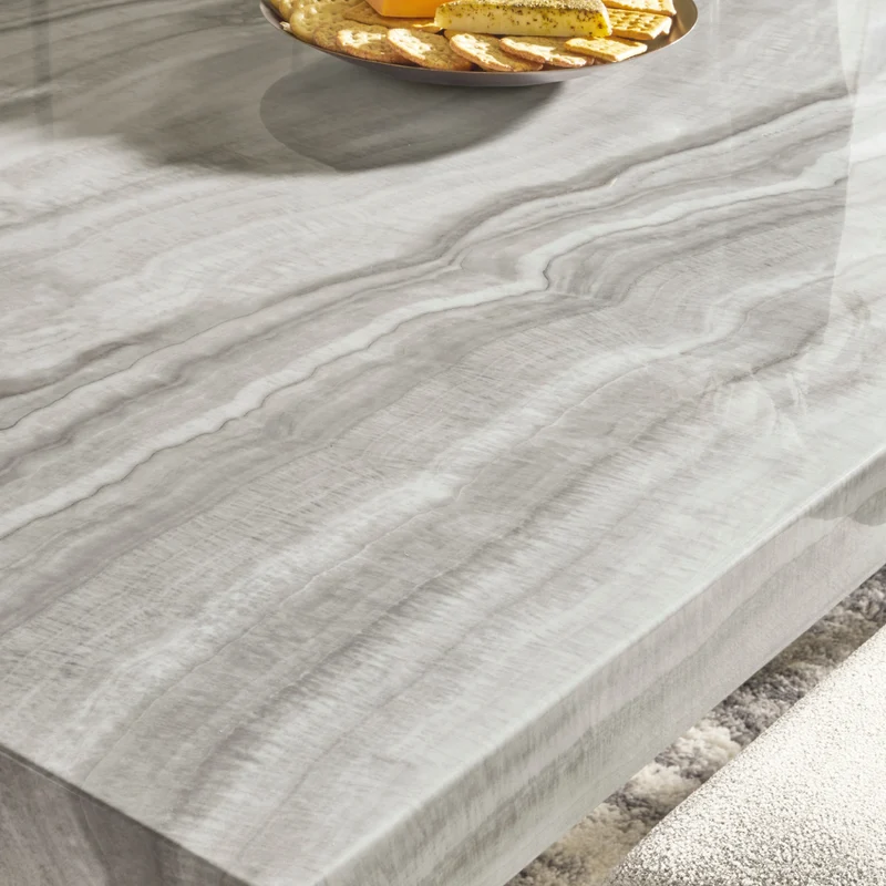 Table de salle à manger haute carrée en faux marbre gris pâle - Larawyn