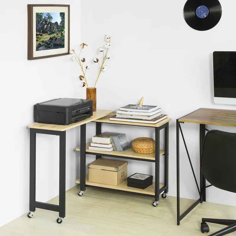 SoBuy FWT83-N Table d'appoint Rotative,Table Console Mobile avec 2 étagères de Rangement et 6 roulettes