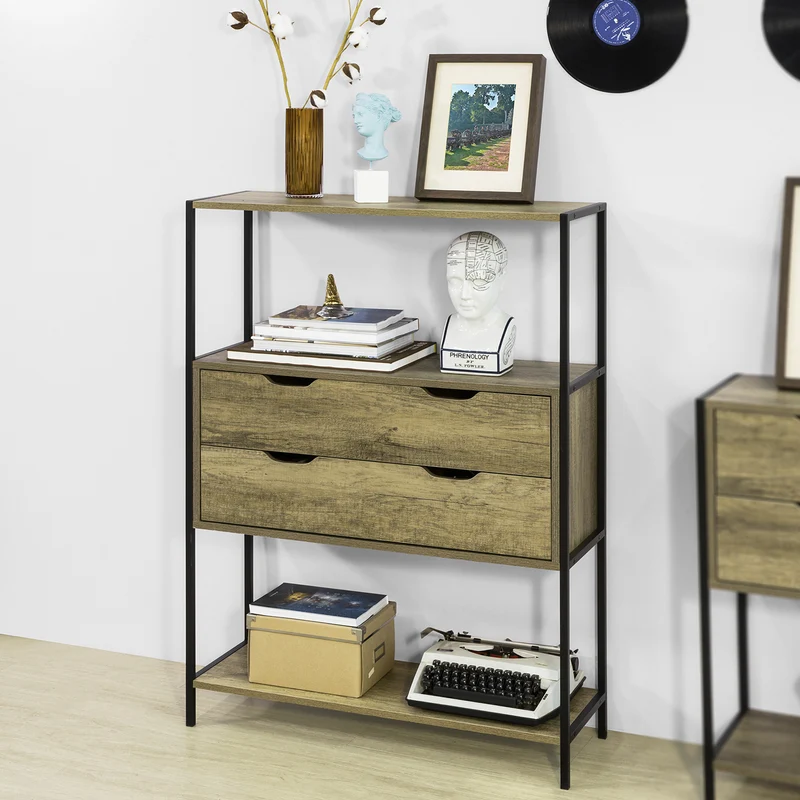 SoBuy FSB40-T Table Console Meuble d'entrée avec 2 tiroirs Buffet Placard à 3 Niveaux