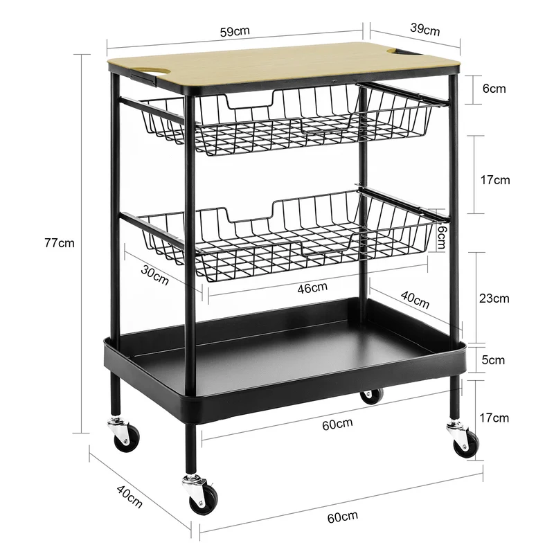 SoBuy SVW09-SCH Chariot de Rangement à l'île de Cuisine Desserte à roulettes avec Plateau Repas Amovible