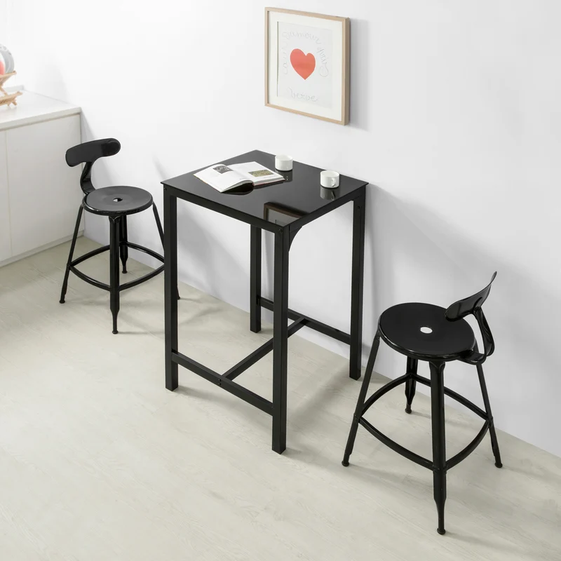 SoBuy OGT38-SCH Table de Bar Carrée Plateau en Verre Pieds en Acier Robuste