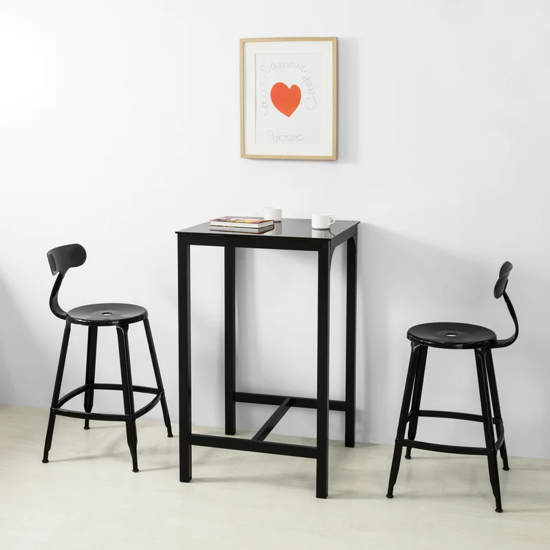 SoBuy OGT38-SCH Table de Bar Carrée Plateau en Verre Pieds en Acier Robuste