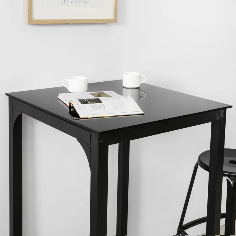 SoBuy OGT38-SCH Table de Bar Carrée Plateau en Verre Pieds en Acier Robuste