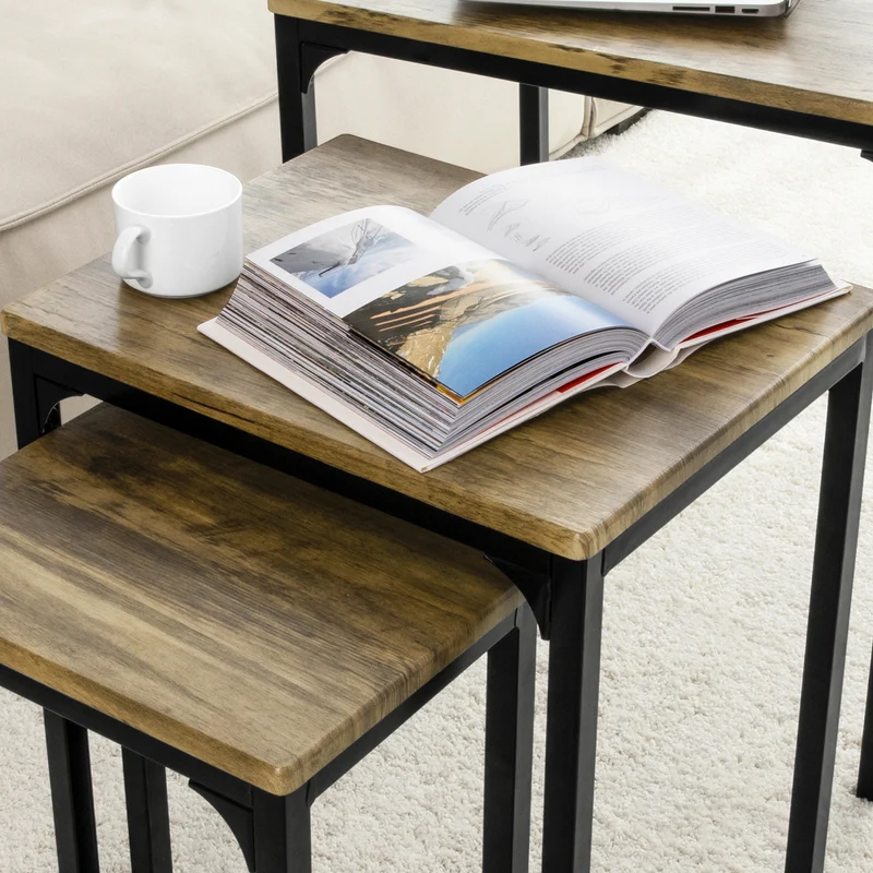 SoBuy FBT84-N Lot de 3 Tables Basses Gigognes, Tables d'appoint Empilables, Style Industriel