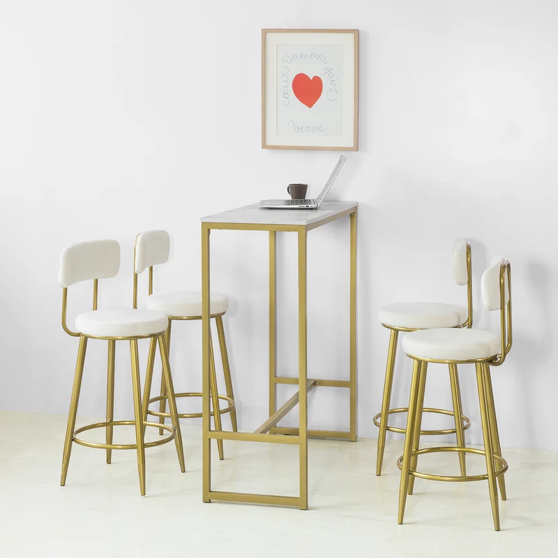 SoBuy FSB34-G Table de Bar Effet Marbre Table Haute de Bar Table à Manger Mange-Doré