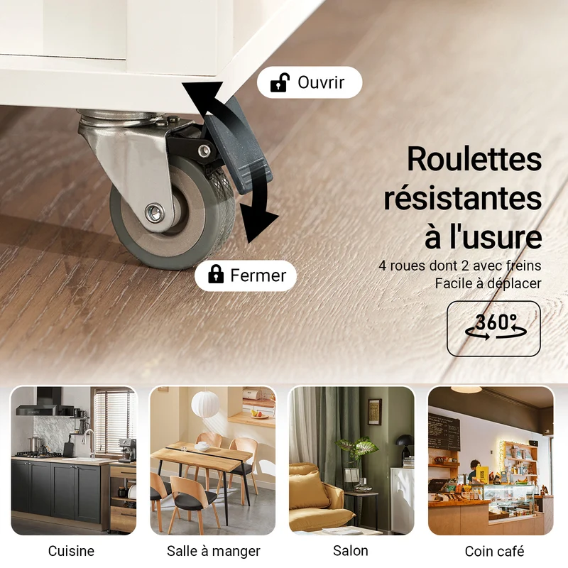 SoBuy FKW97-WN Desserte Cuisine avec Roulettes, Usage Polyvalent, Mobile, pour Cuisine et Salle à Manger, Rangement Optimisé – L108×P60×H90 cm, Blanc et Naturel