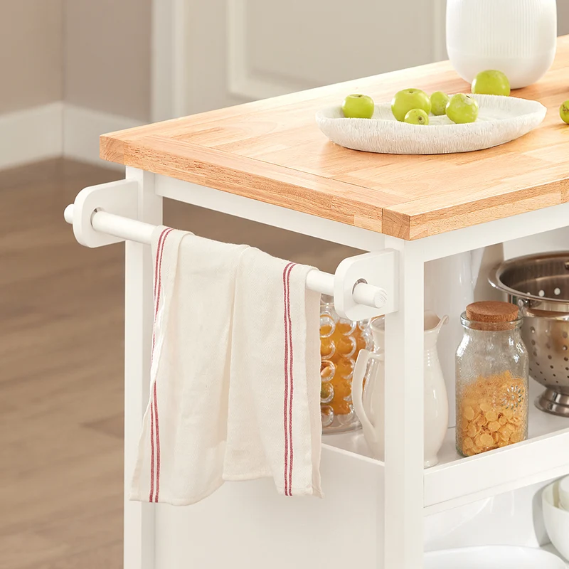 SoBuy FKW97-WN Desserte Cuisine avec Roulettes, Usage Polyvalent, Mobile, pour Cuisine et Salle à Manger, Rangement Optimisé – L108×P60×H90 cm, Blanc et Naturel