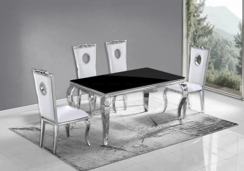 Table à manger rectangulaire verre noir argent - Neo