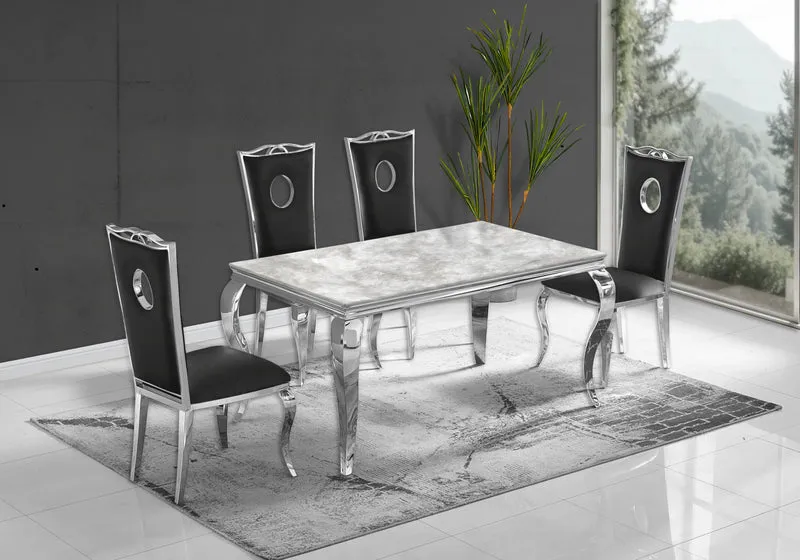 Table à manger rectangulaire marbre beige argent - Neo