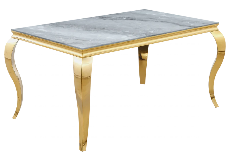 Ensemble table marbre gris et 4 chaises or – Neo