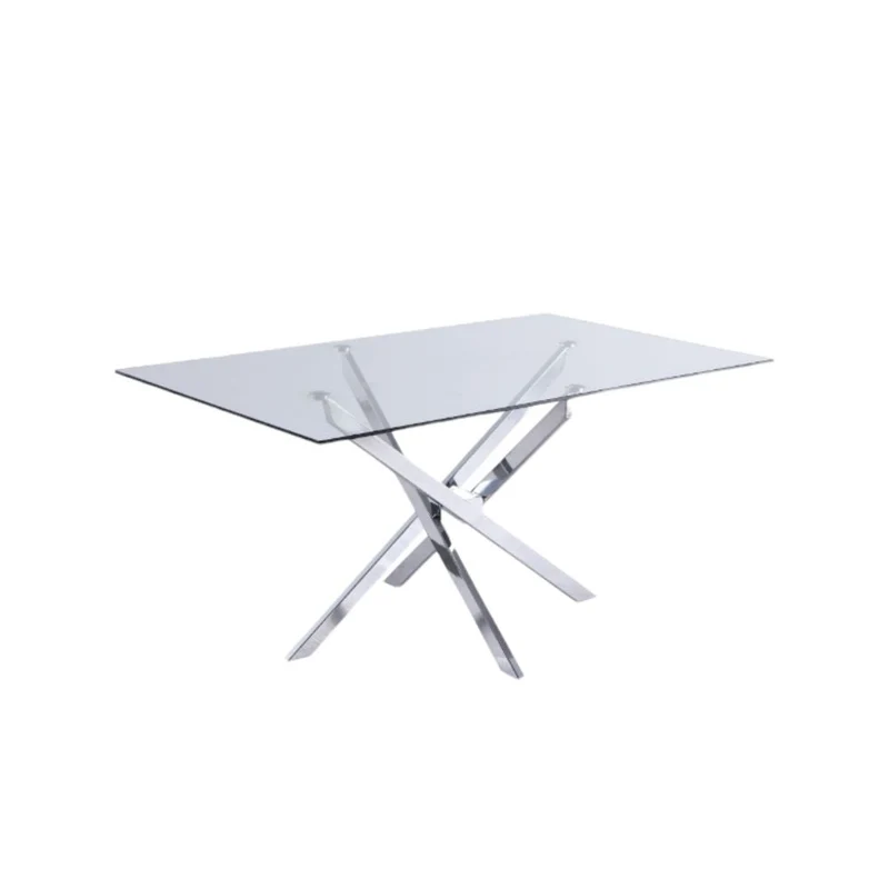 Table à Manger Olivia – Plateau en Verre Rectangulaire – Pied Chrome – 150 cm