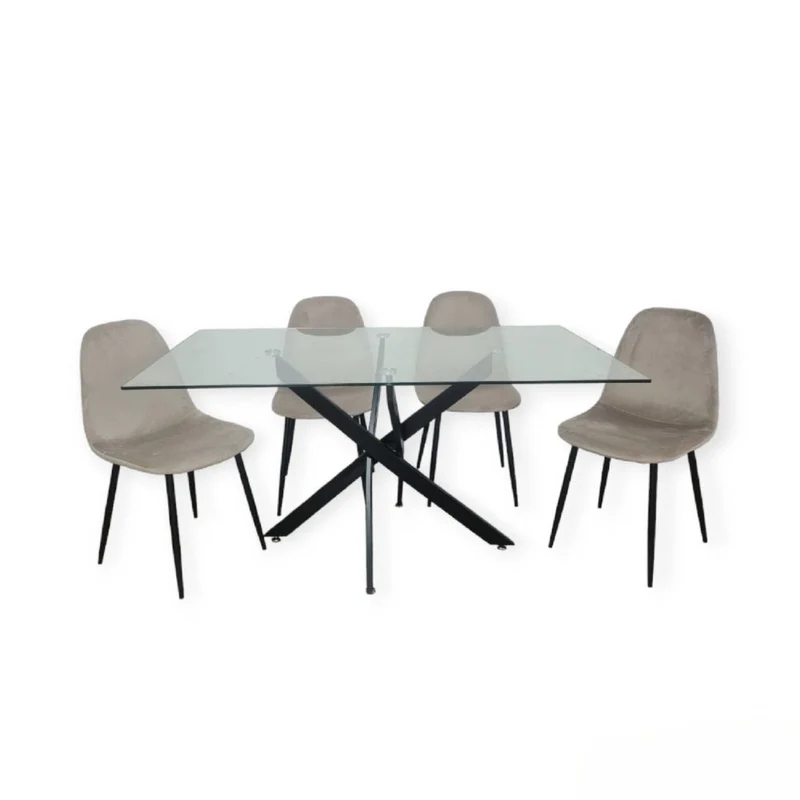 Table à Manger Olivia – Plateau en Verre – Pied Noir – 150 cm