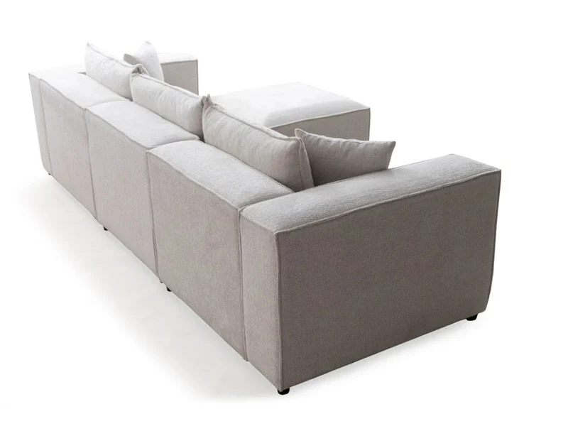 Canapé Modulable - Chenille blanc - 3 Places + 1 Pouf