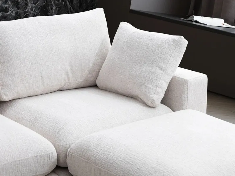 Canapé Julia Modulable - Tissu Chenille Blanc - 4 Places + 1 Pouf