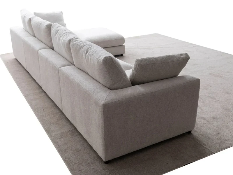 Canapé Julia Modulable - Tissu Chenille Blanc - 4 Places + 1 Pouf