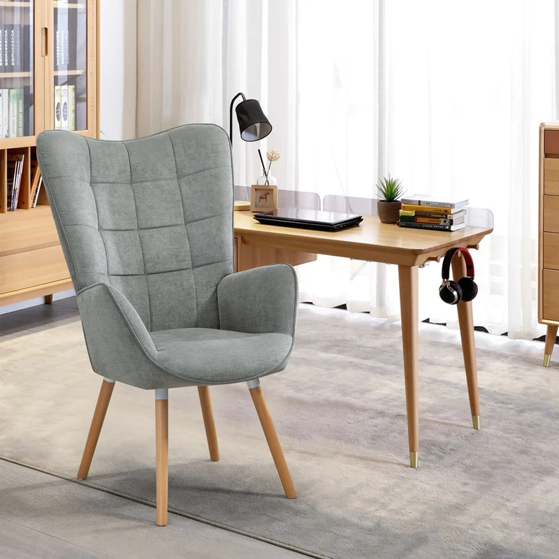 Fauteuil scandinave avec accoudoirs en tissu gris à surpiqûres - FUNKEL