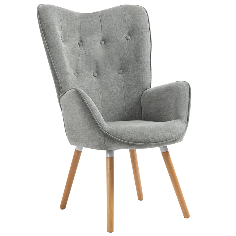 Fauteuil scandinave avec accoudoirs en tissu gris capitonné - KAS