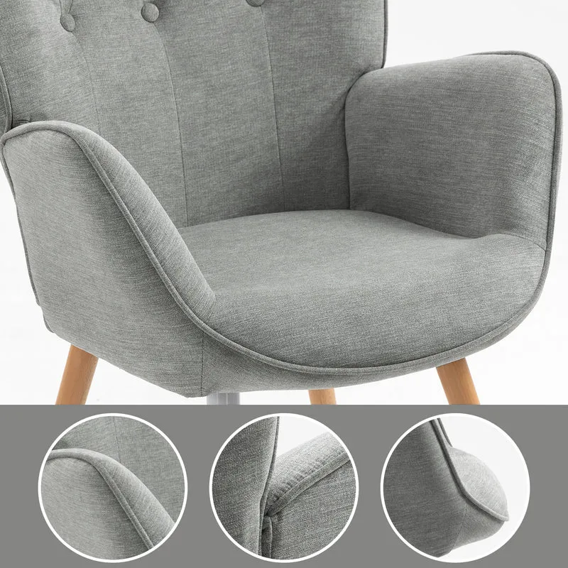 Fauteuil scandinave avec accoudoirs en tissu gris capitonné - KAS