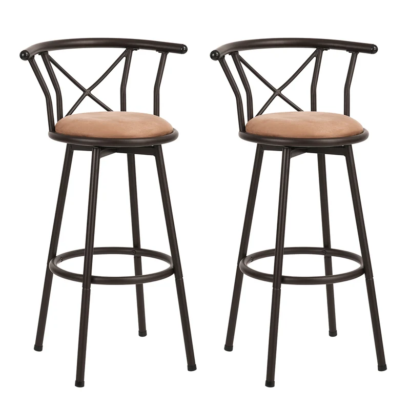 Lot de 2 tabourets de bar industriels pivotants avec dossier en tissu marron - HAILEY 29