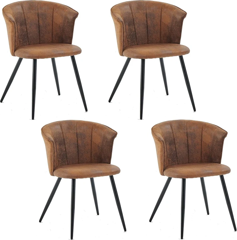 Lot de 4 fauteuils de salle à manger industriels avec accoudoirs en suédine - DONCIC