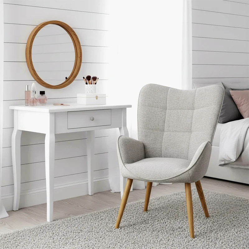 Fauteuil scandinave avec accoudoirs en tissu gris à surpiqûres - KANAS