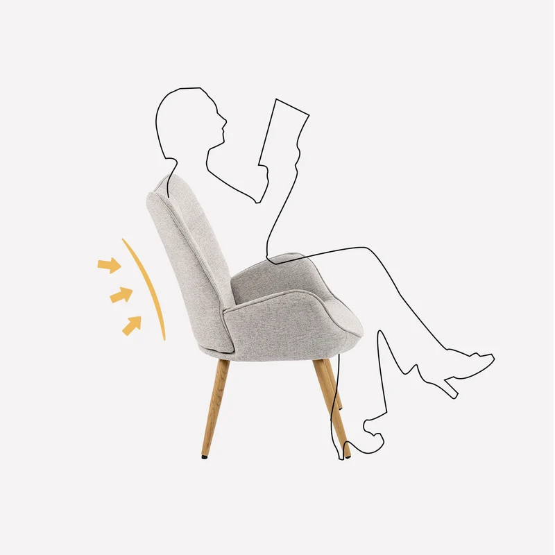 Fauteuil scandinave avec accoudoirs en tissu gris à surpiqûres - KANAS