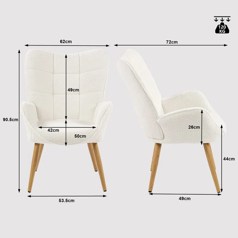 Fauteuil scandinave avec accoudoirs en tissu mouton bouclette beige à surpiqûres - KANAS