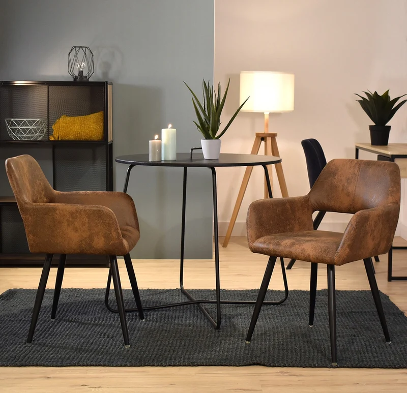 Lot de 4 fauteuils de salle à manger industriels avec accoudoirs en suédine - CROMWELL