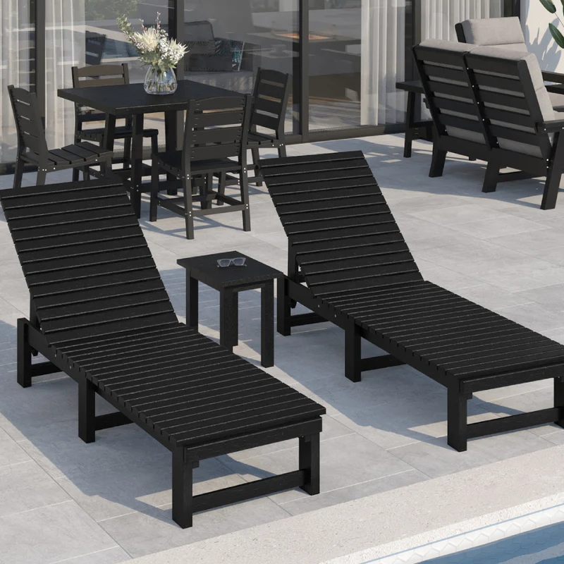 Chaise longue extérieure sans accoudoirs en plastique recyclé - L99