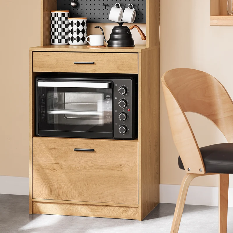 SoBuy FSB98-N Buffet Cuisine Industriel 170 cm – Niche Micro-Ondes, Rangement Cuisine, Chêne Vintage