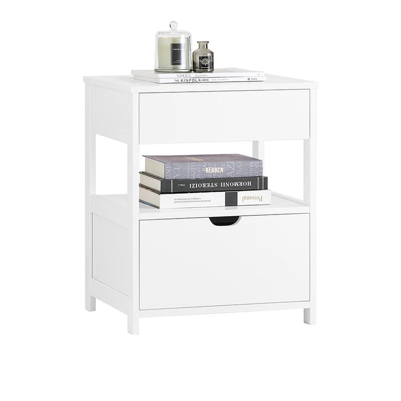 SoBuy FRG258-II-W Table de Chevet avec 2 tiroirs et étagère, Table de Nuit pour Chambre à Coucher - Meuble de Rangement Moderne L45 x P38 x H55 cm Blanc