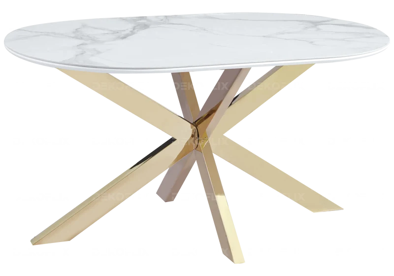 Table à manger dorée céramique marbre blanc - Ruis