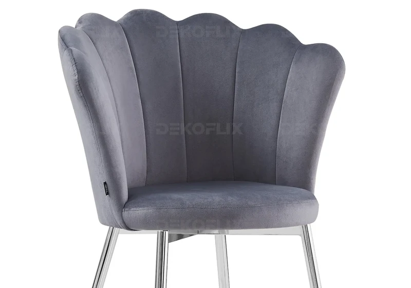 Chaise de table coquillage velours argent pieds argent - Nymea x2