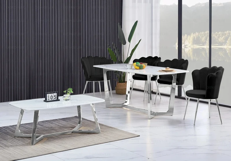 Ensemble salle à manger marbre blanc argent – Gaya