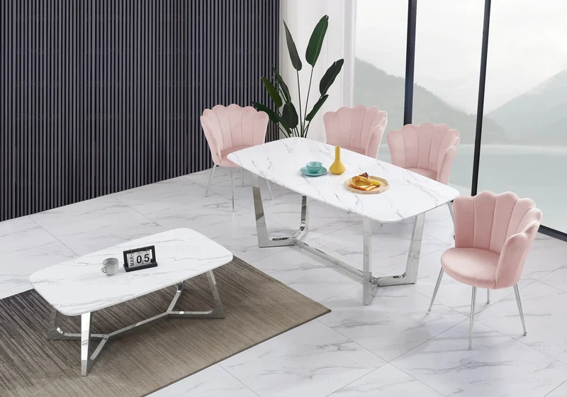 Ensemble salle à manger marbre blanc argent – Gaya
