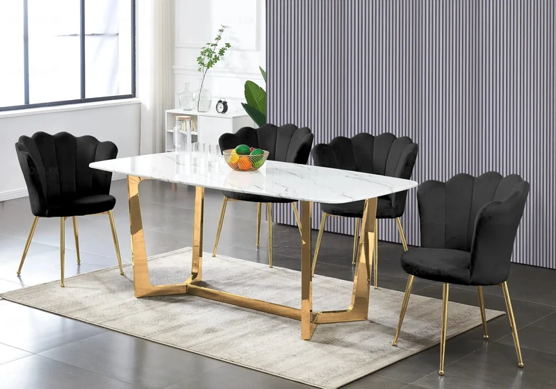 Ensemble salle à manger marbre blanc doré – Gaya