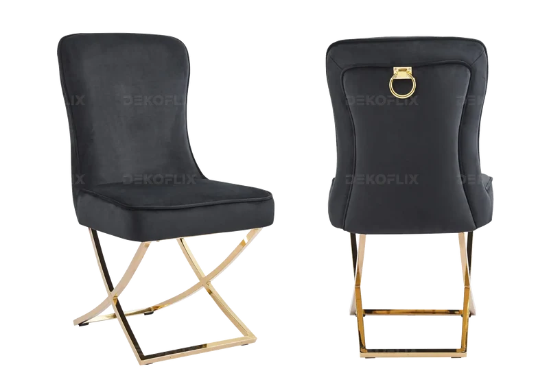 Table et chaises salle à manger dorées noires - Uris