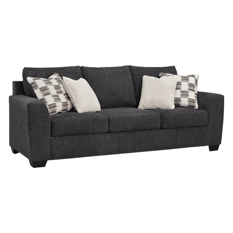 Sofa en tissu noir ébène avec coussins - Loreo