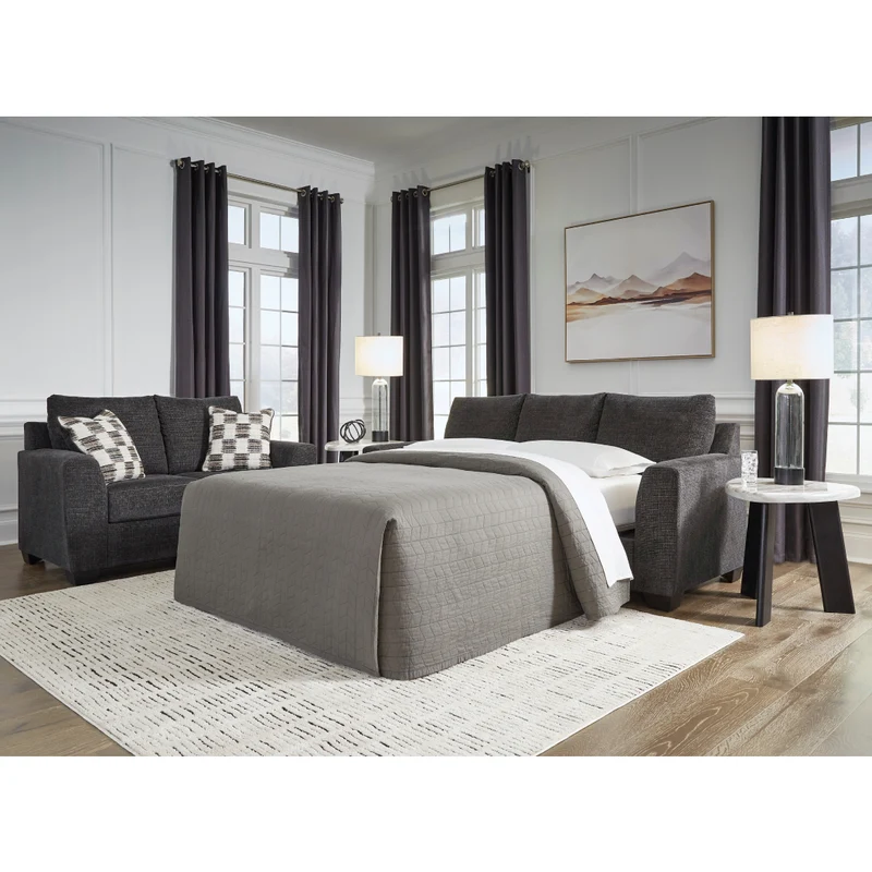 Sofa-lit en tissu noir ébène avec matelas 60 po - Loreo