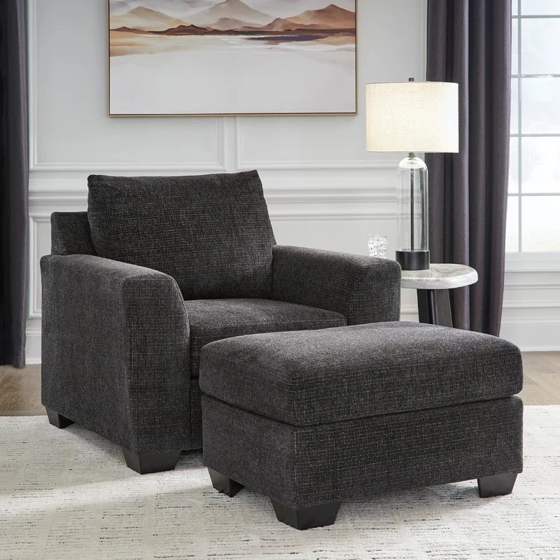 Ottoman en tissu noir ébène - Loreo