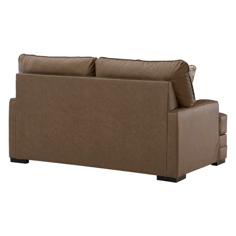 Causeuse aspect cuir brun caramel avec coussins - VillaCourt