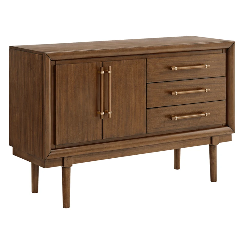 Buffet en bois/placage de manguier brun avec 2 portes et 3 tiroirs - Lyncott