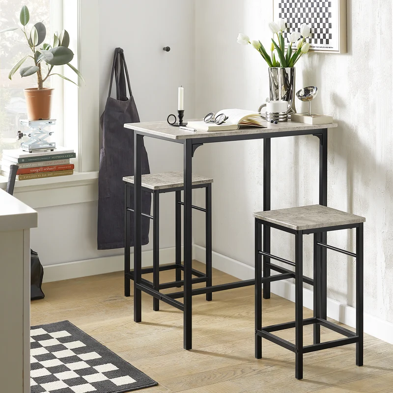 SoBuy OGT10-HG Set de 1 Table Haute + 2 Tabourets avec Repose-Pieds