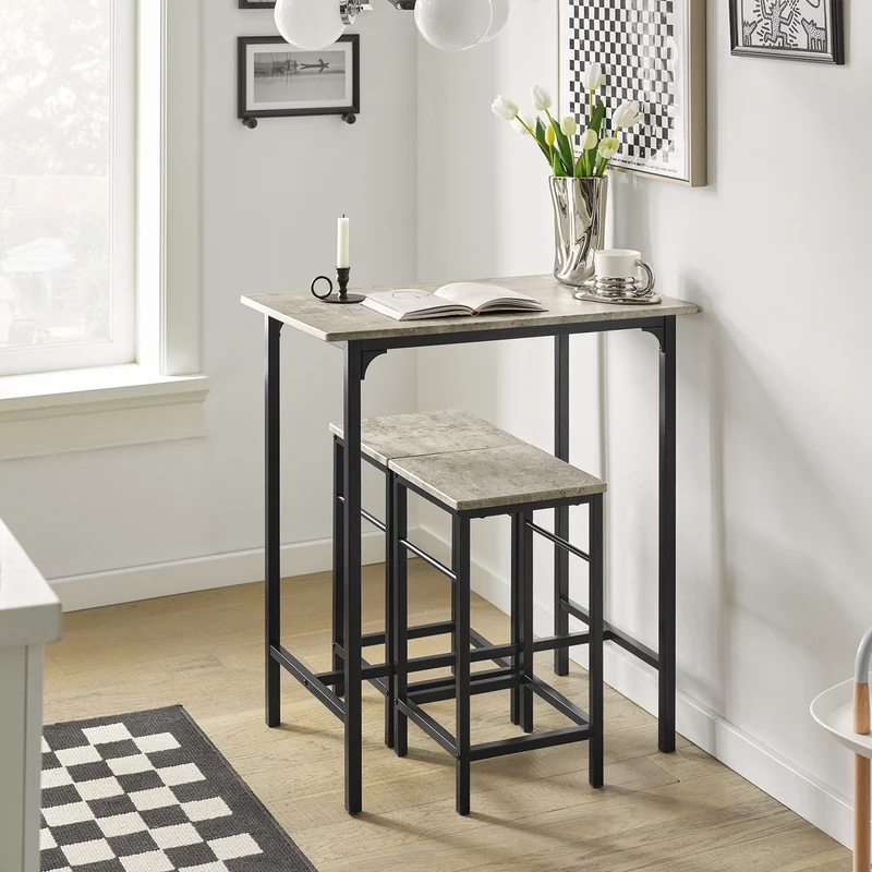 SoBuy OGT10-HG Set de 1 Table Haute + 2 Tabourets avec Repose-Pieds