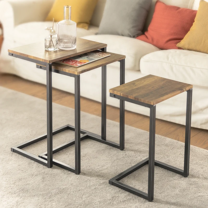 SoBuy FBT102-F Set de 3 Tables Gigognes, Tables Basses Modernes pour Salon, Design Gain de Place, Nature & Noir