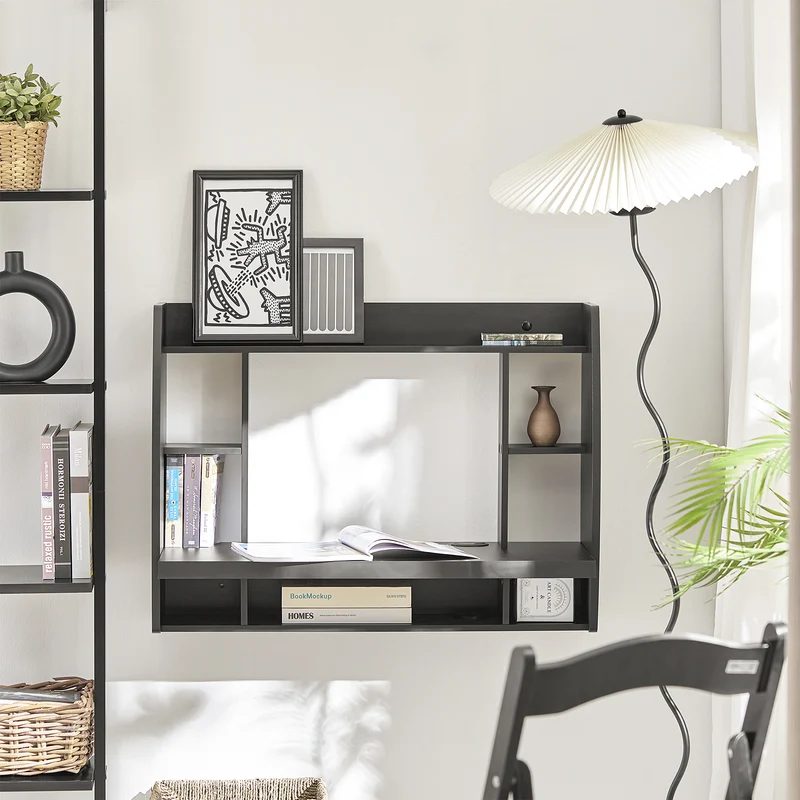 SoBuy FWT18-Sch Table Murale Bureau avec Étagère intégrée Armoire de Rangement Murale