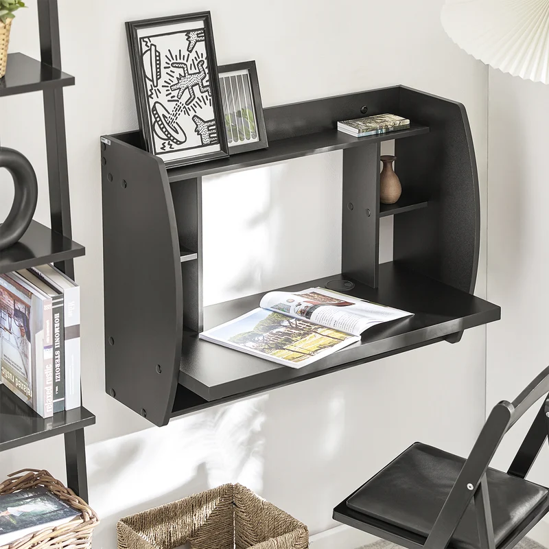 SoBuy FWT18-Sch Table Murale Bureau avec Étagère intégrée Armoire de Rangement Murale