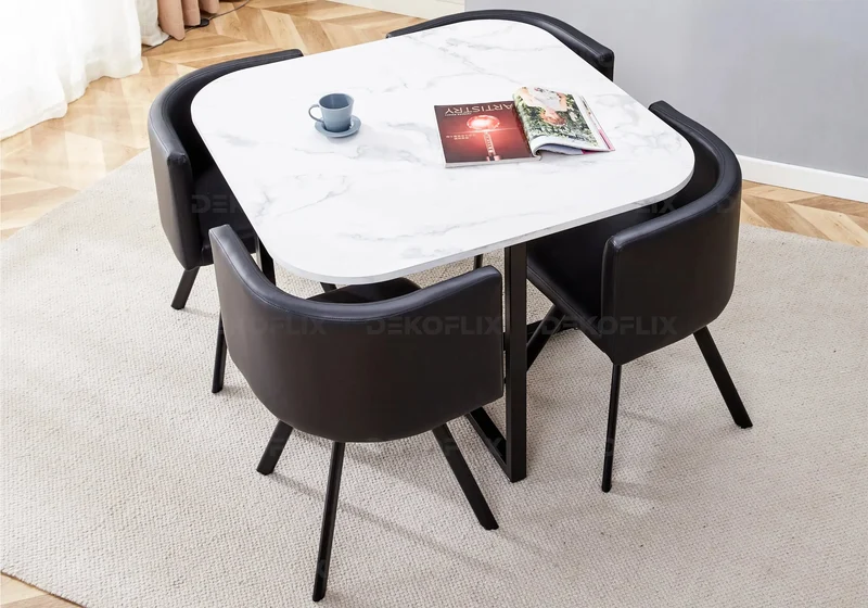 Ensemble table marbre et 4 chaises noir - Space