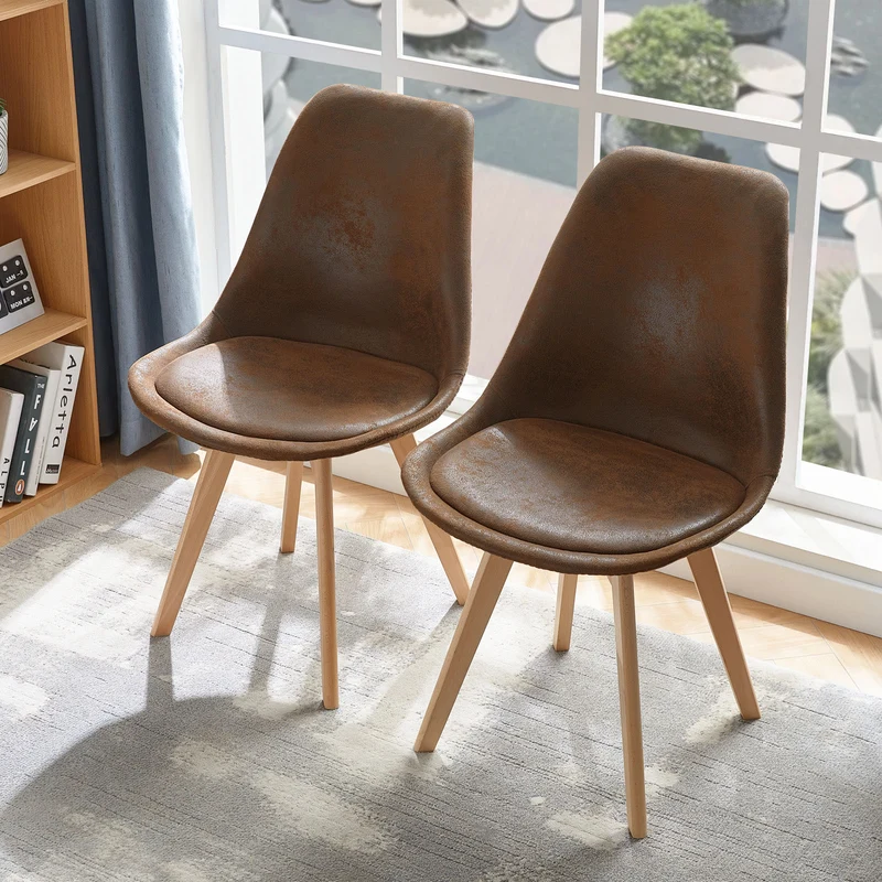 Chaise d'appoint rembourrée en daim TULIP (lot de 4) - Marron