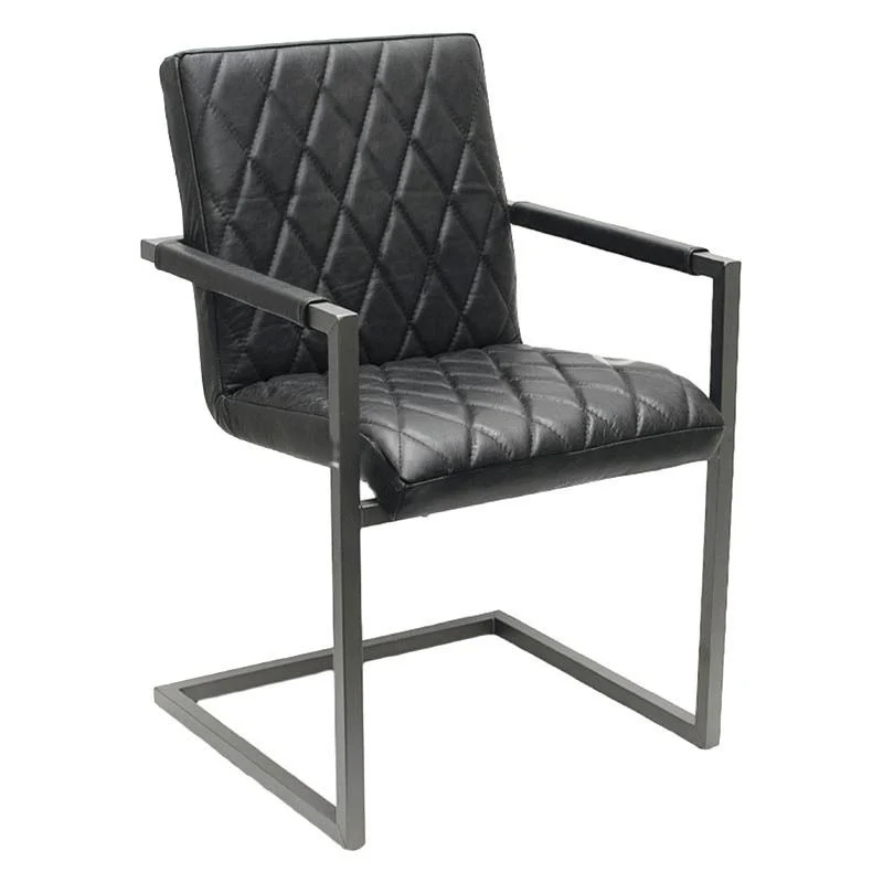 Chaise en Cuir Noir avec Accoudoirs "STELLARE"